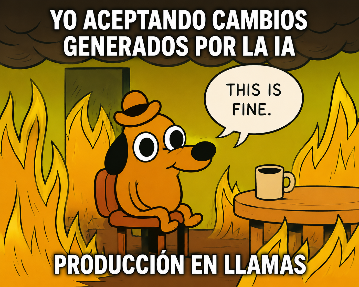This is fine: yo aceptando cambios generados por la IA mientras producción arde